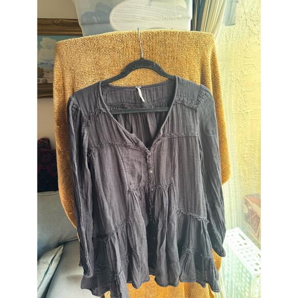 Free People Black Long Sleeve Tunic Top, Boho size XS - Picture 6 of 9